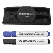 Набор для магнитно-маркерной доски BRAUBERG (магнитный стиратель, 2 маркера 5 мм: черный, синий), 236853
